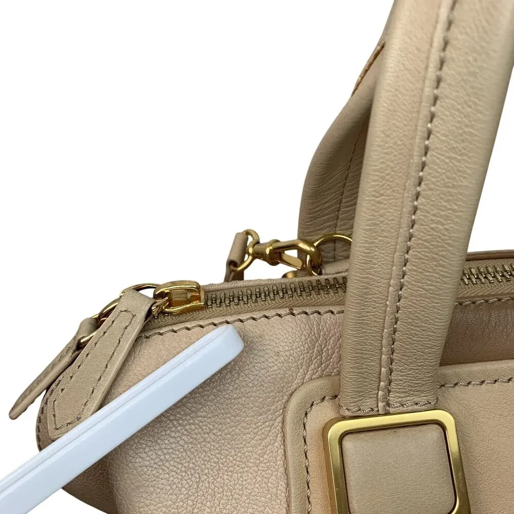 FENDI Chameleon Tri Nude Beige Tan Camel Leather Satchel Top Handle Bag Strap
